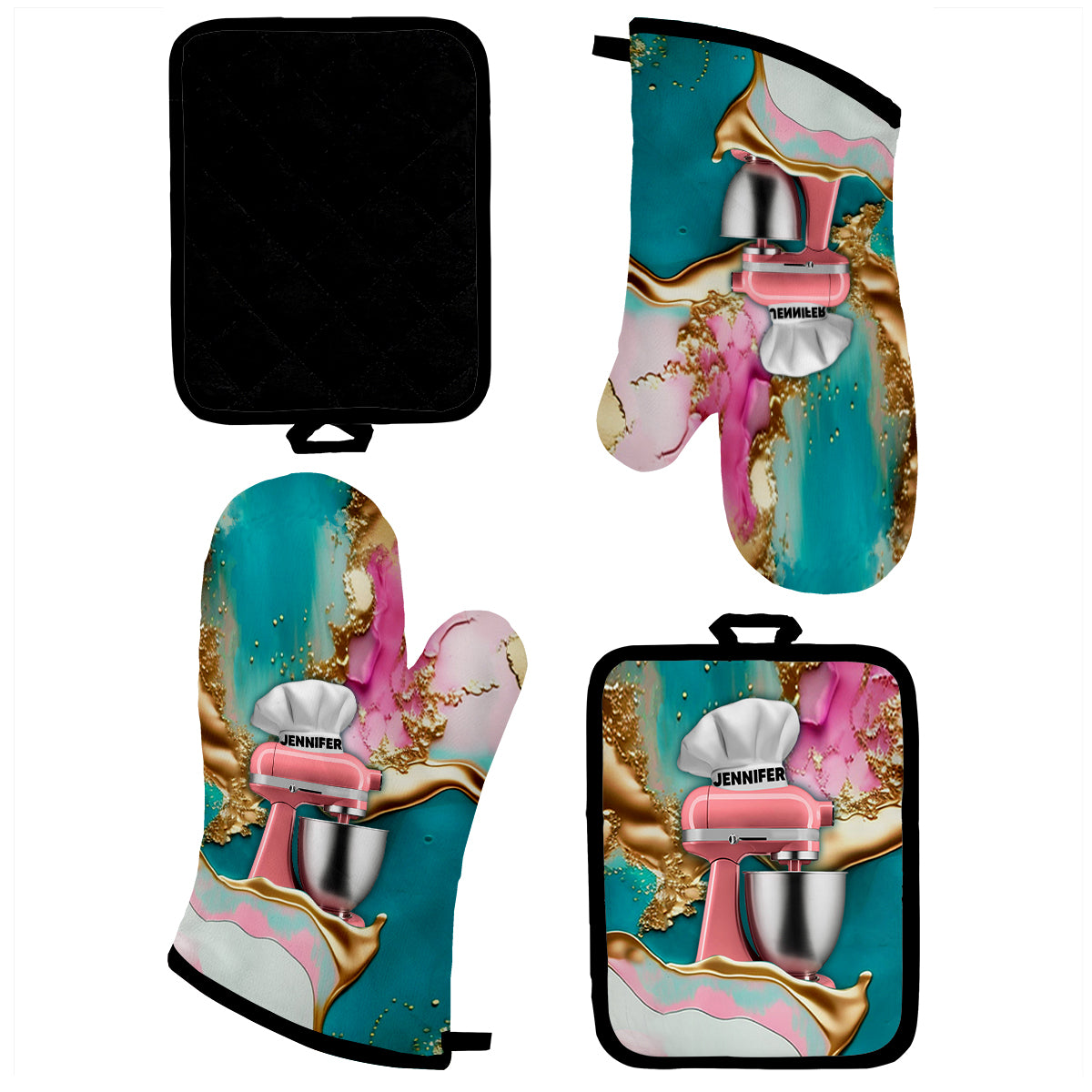 Love Baking – Personalisiertes Set aus Ofenhandschuhen und Topflappen