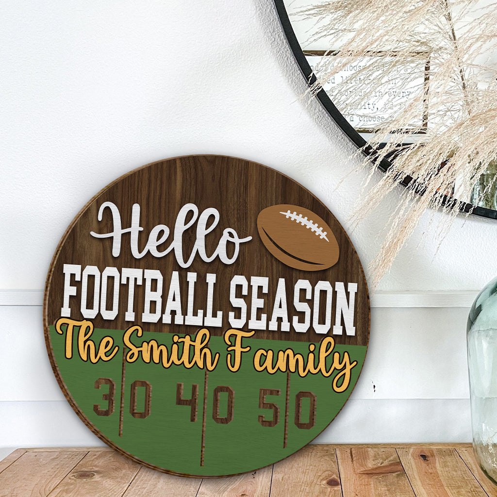 Hello Football Season - Personalized Football 2 Layered Wood Sign / Wood Plaque