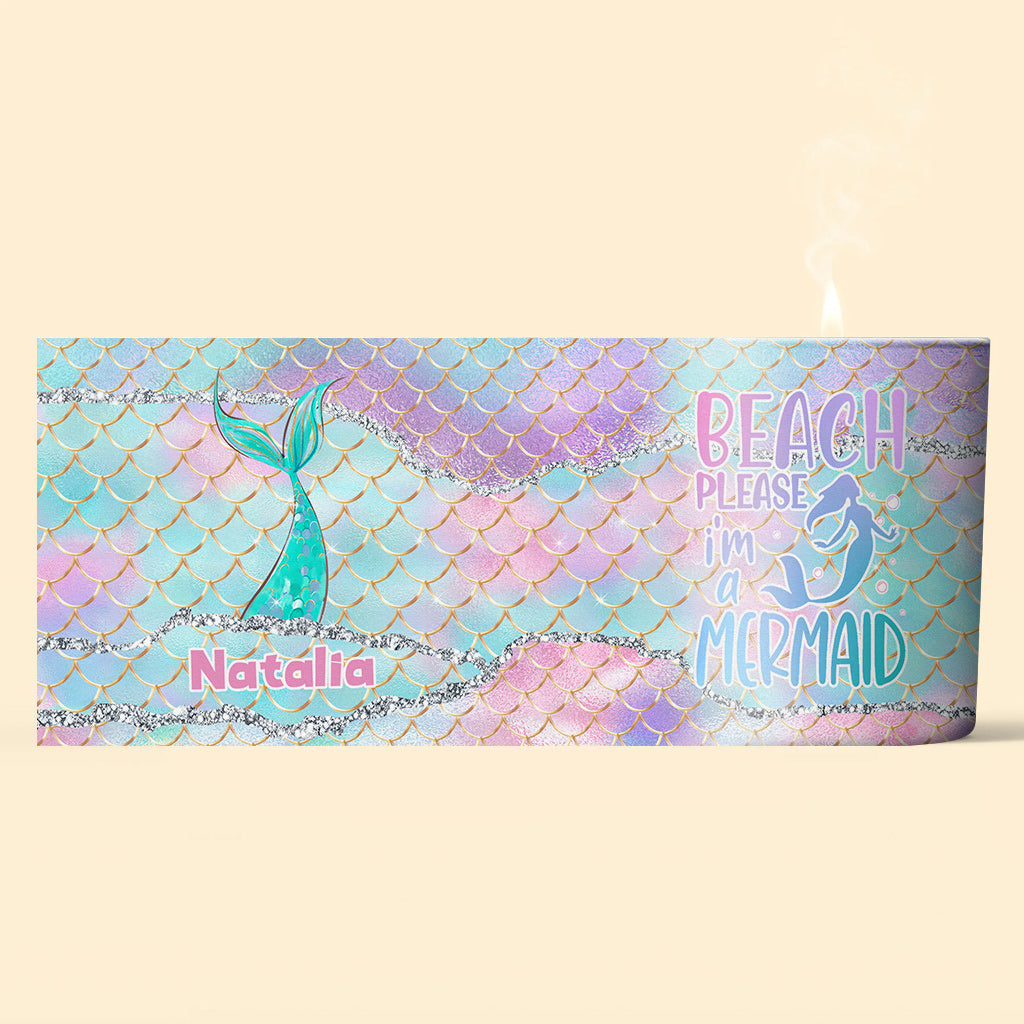 Beach Please I'm A Mermaid - Personalized Sea Lover Candle With Wooden Lid