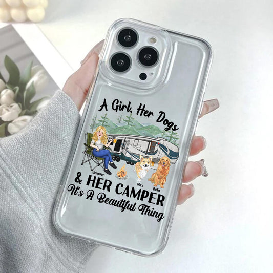 A Girl Her Dog And Her Camper - Camping gift for dog lover - Personalized Clear Phone Case