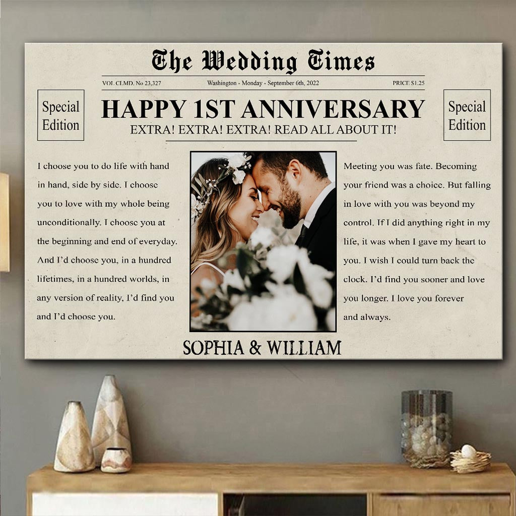 Alles Gute zum Jahrestag! – Personalisierte Leinwand und Poster für Ehepaare (The Wedding Times Newspaper)