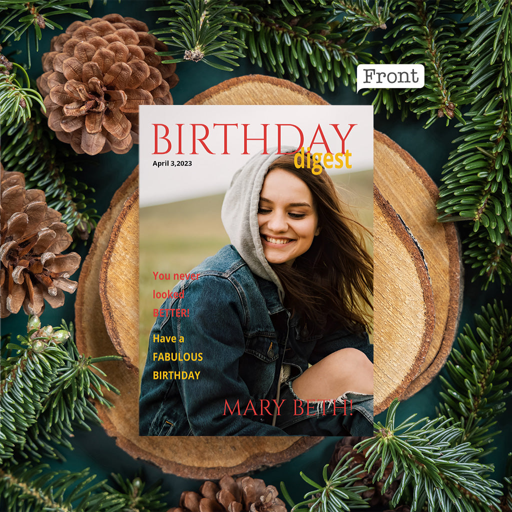 Birthday Digest Magazine Photo Upload - Personalized QR Greeting Card