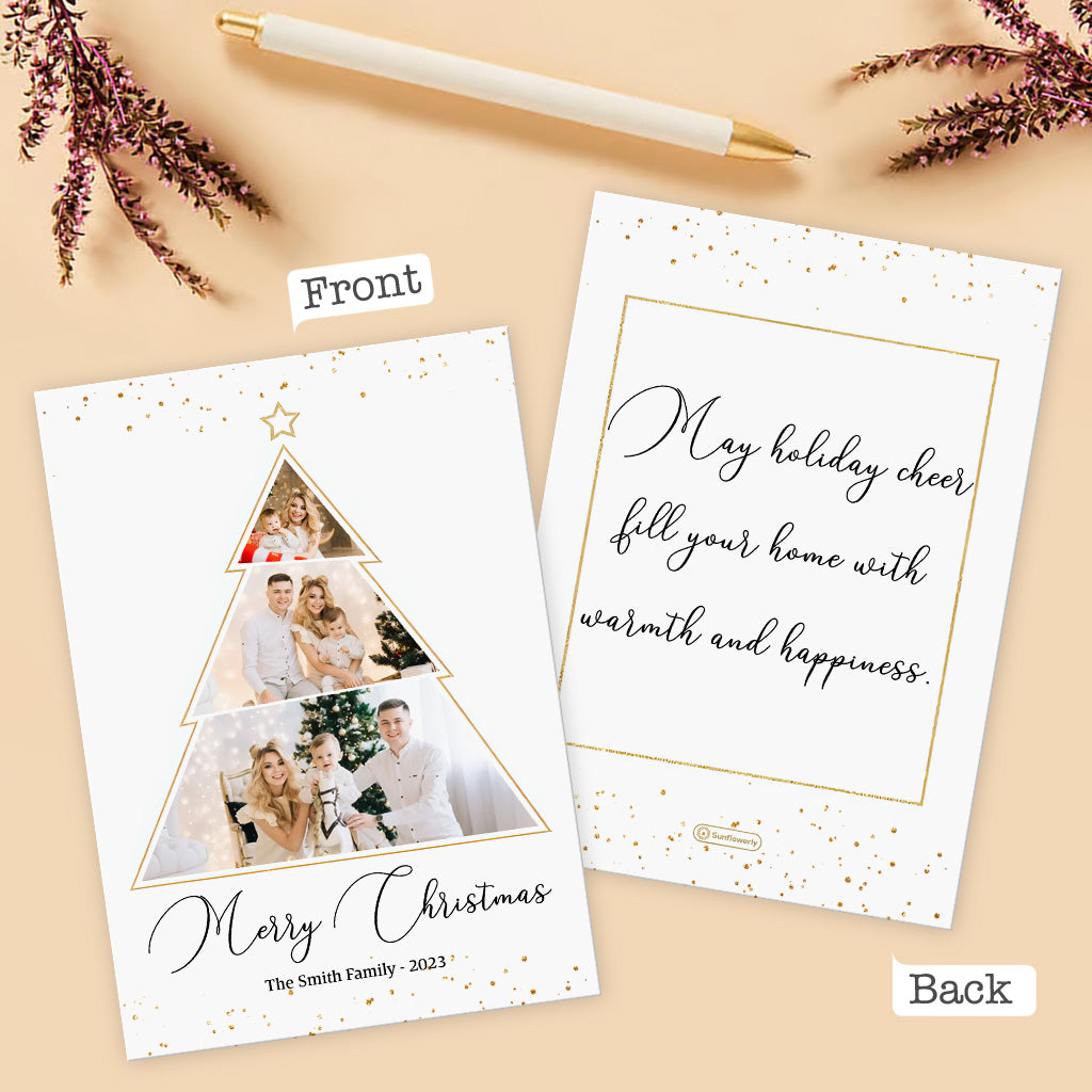 Individuelle Weihnachtskarte mit Fotos, Namen und Nachricht – Personalisierte Familiengrußkarte
