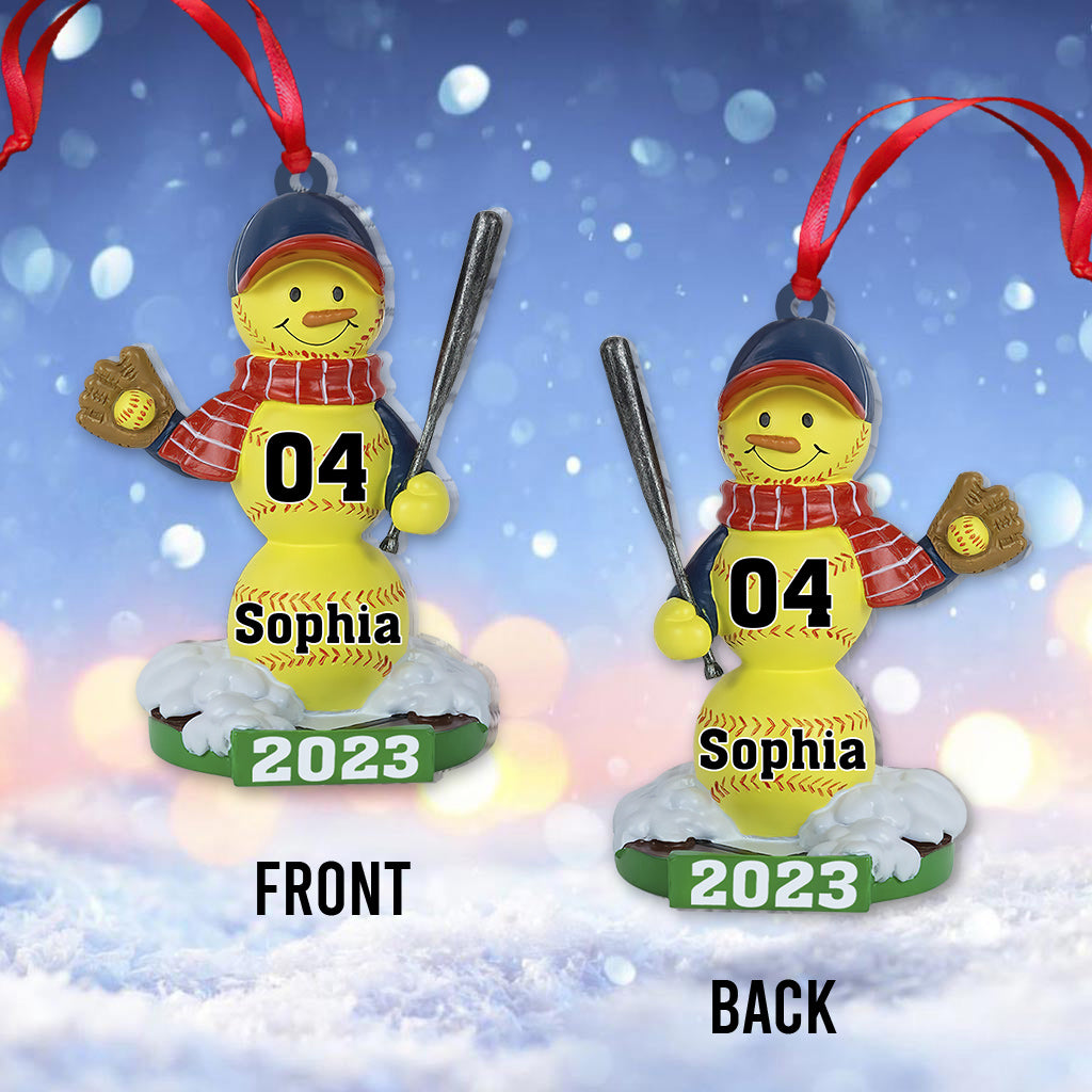 Softball Snowman - Personalized Softball Ornament