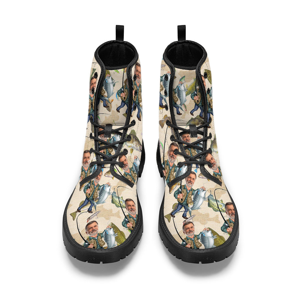 Photo Inserted Funny Fishing - Personalized Fishing Leather Boots