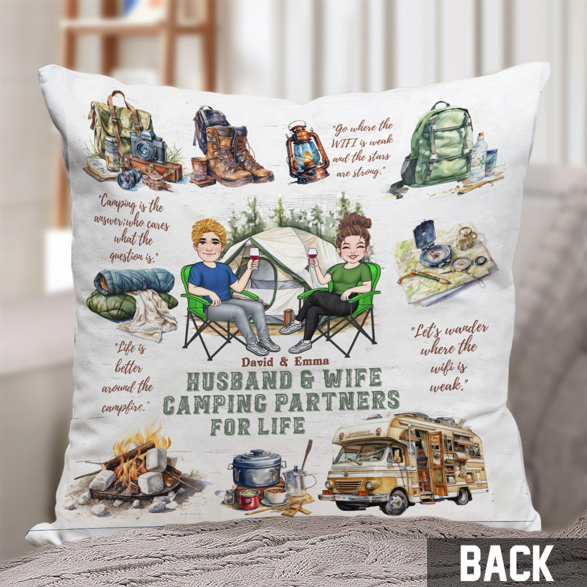 Camping Life – Personalisiertes Camping-Dekokissen