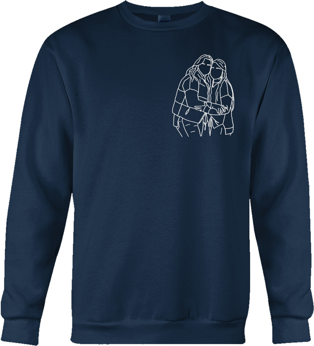 Individuelle Strichzeichnung – Personalisierter, bestickter Pullover für die beste Freundin