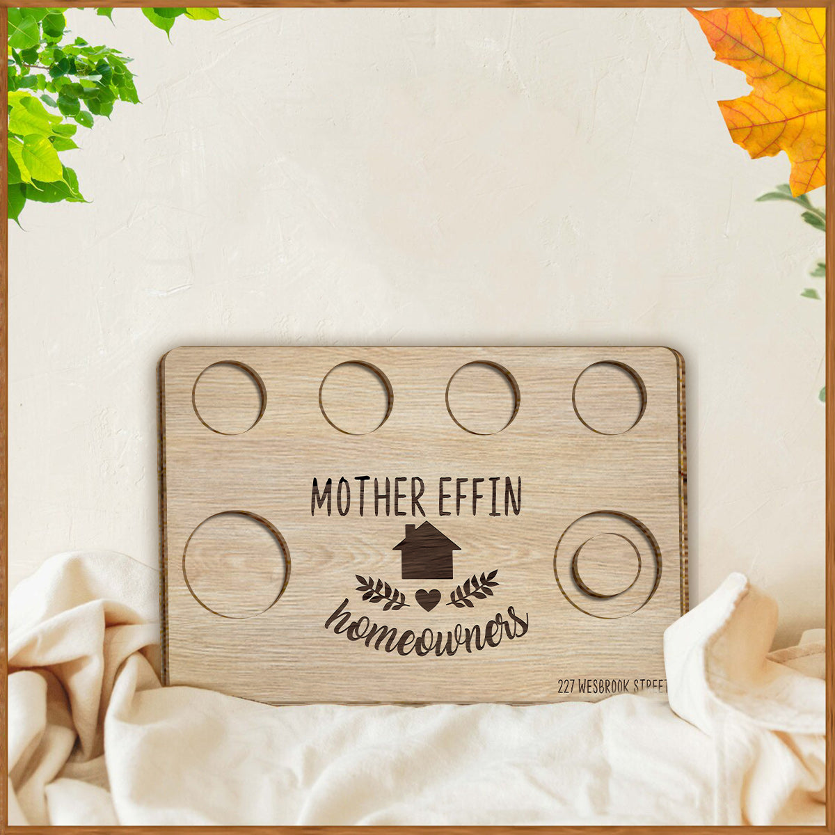 „Mother Effin Houseowner“ – Personalisiertes, zweilagiges Holzschild/Holzplakette zur Einweihung