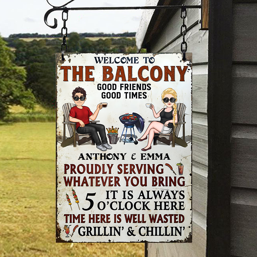 Willkommen an unserer Terrassenbar – personalisiertes rechteckiges Metallschild für den Garten