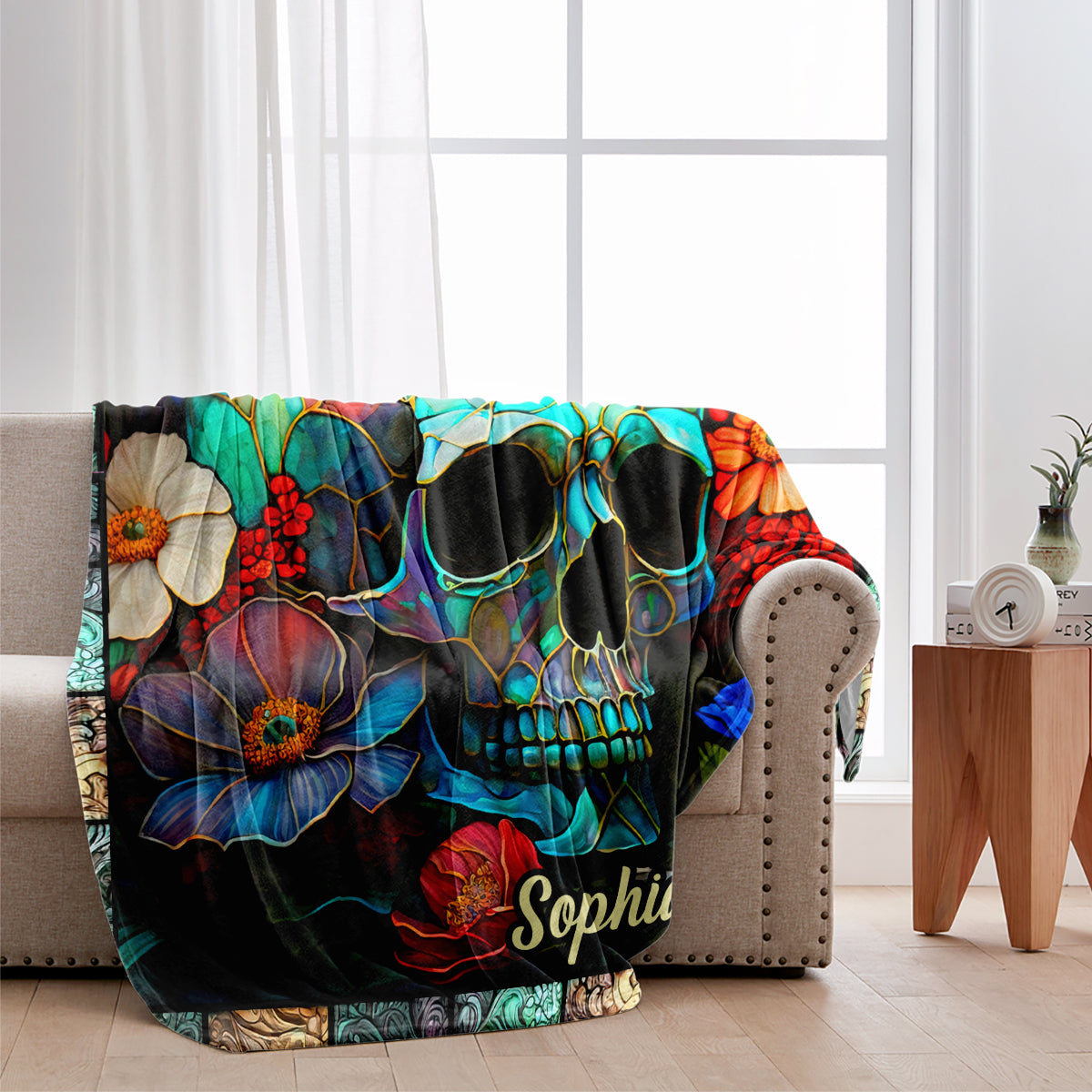 Totenkopf mit Blumenmuster – personalisierte Totenkopfdecke