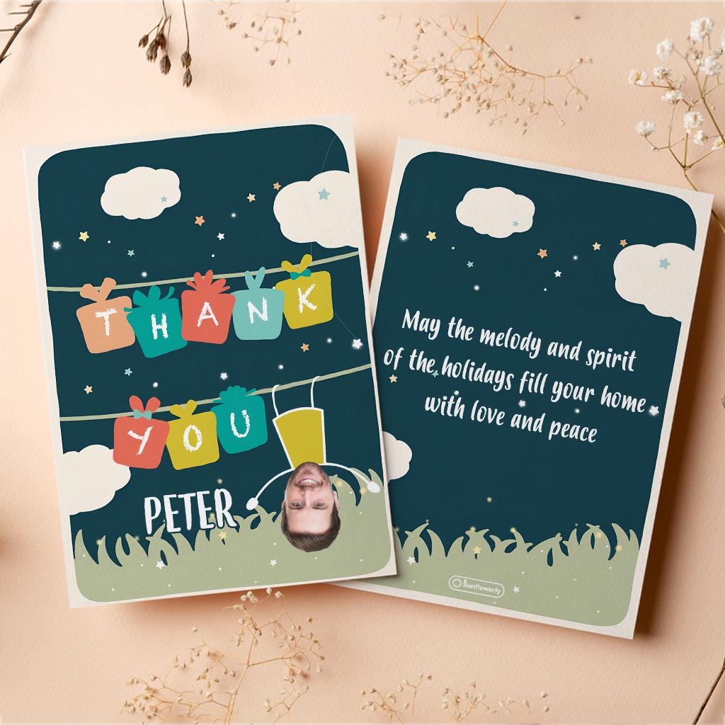 Danke / Ich liebe dich – Foto-Upload: Hängender Mann – Personalisierte Grußkarte