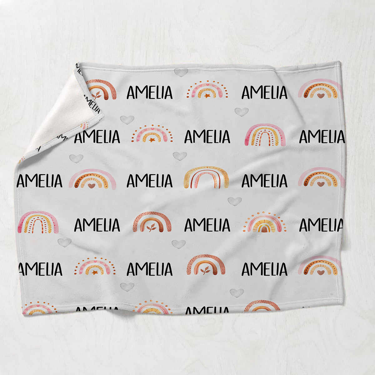 Personalisierte Retro-Regenbogen-Decke mit individuellem Namen für die Enkelin