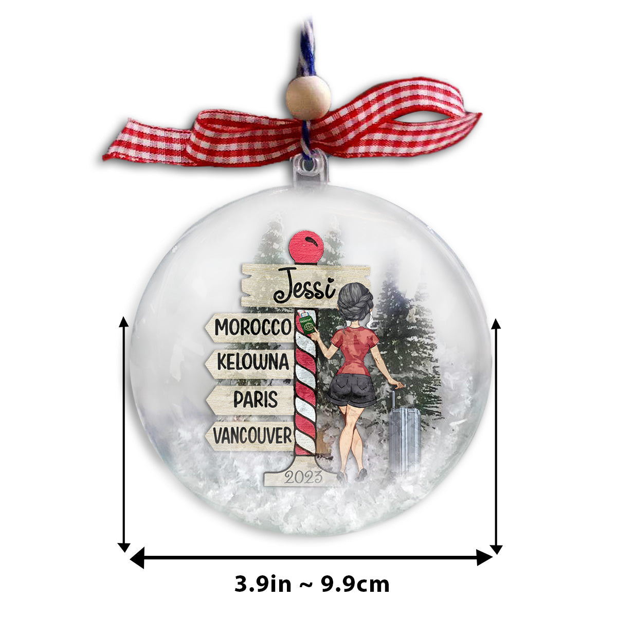 Reiselust – Personalisierter Reise-Schneekugel-Ornament