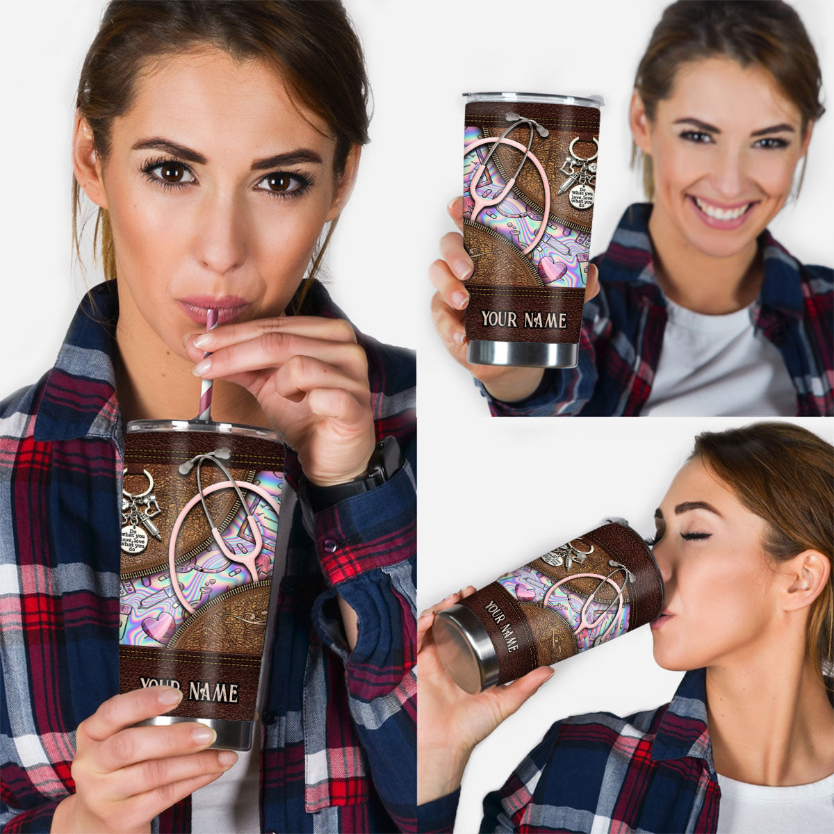 Rosa Stethoskop - Personalisierter Krankenschwester-Trinkbecher