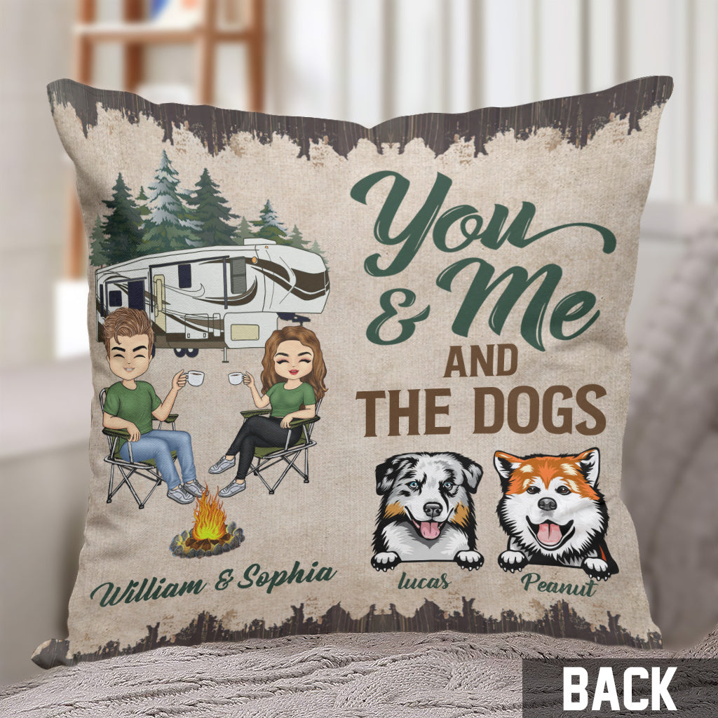 You And Me And The Dogs - Personalized Couple Camping Throw Pillow