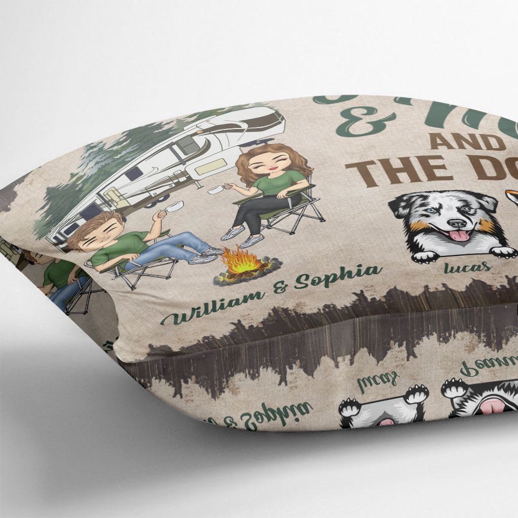 You And Me And The Dogs - Personalized Couple Camping Throw Pillow