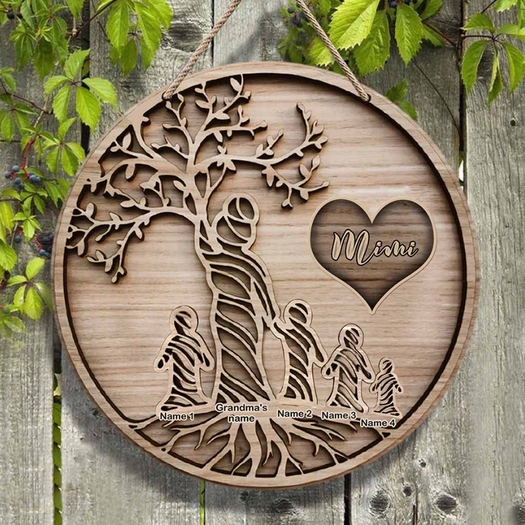 You Are The World - Personalized Mother's Day Grandma Round Wood Sign With 3D Pattern Print