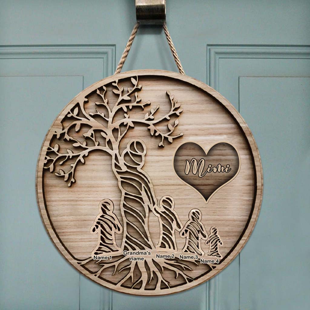 You Are The World - Personalized Mother's Day Grandma Round Wood Sign With 3D Pattern Print