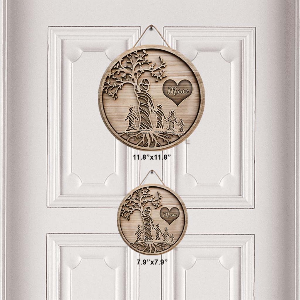 You Are The World - Personalized Mother's Day Grandma Round Wood Sign With 3D Pattern Print