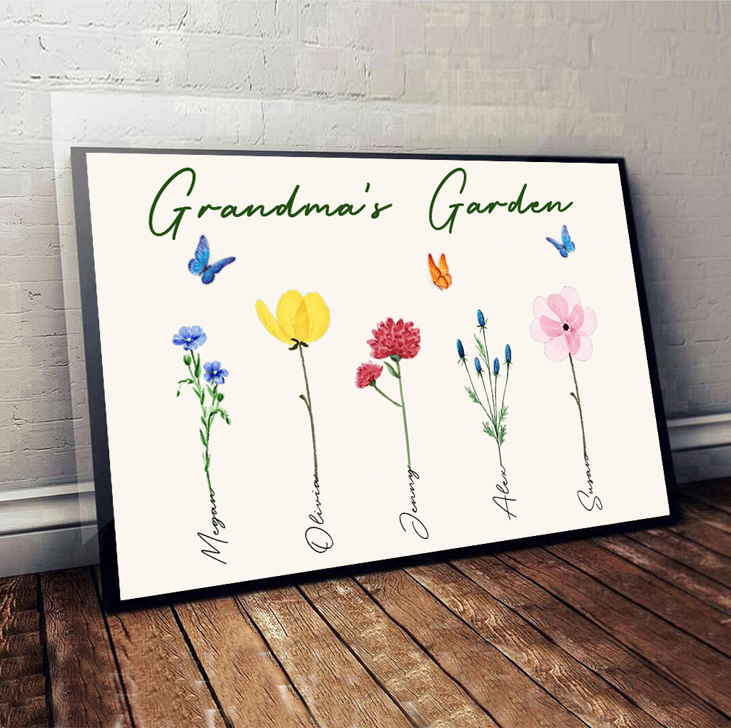 Grandma's Garden With Birth Flowers - Gift for grandma, grandpa, mom, dad - Personalized Canvas And Poster