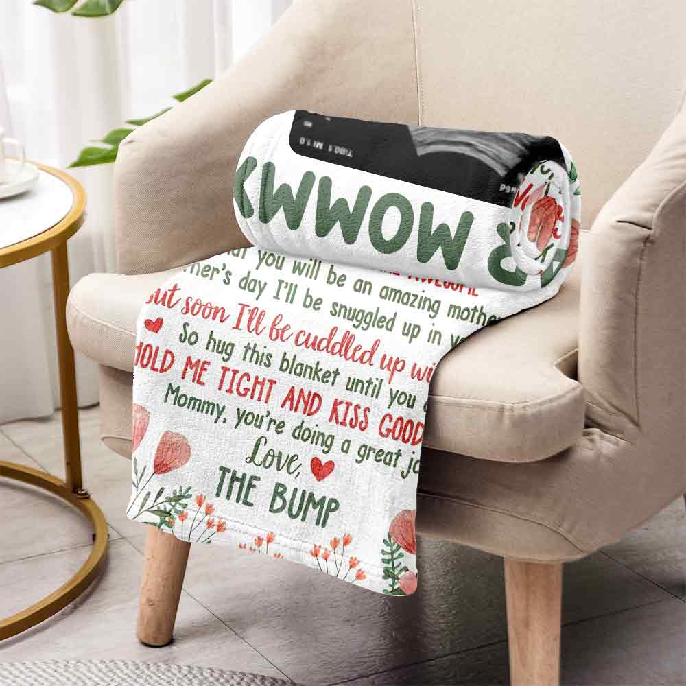 Liebe Mama, das Babybauchfoto – personalisierte Muttertagsdecke