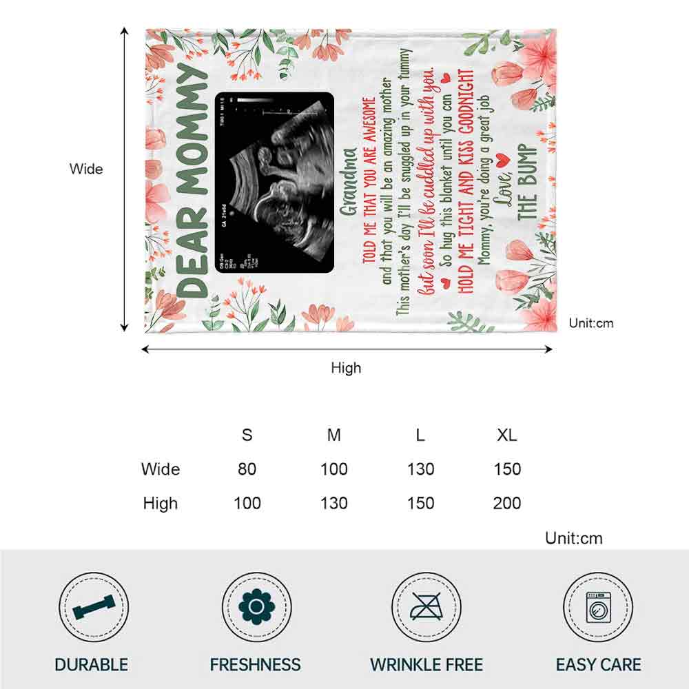 Liebe Mama, das Babybauchfoto – personalisierte Muttertagsdecke