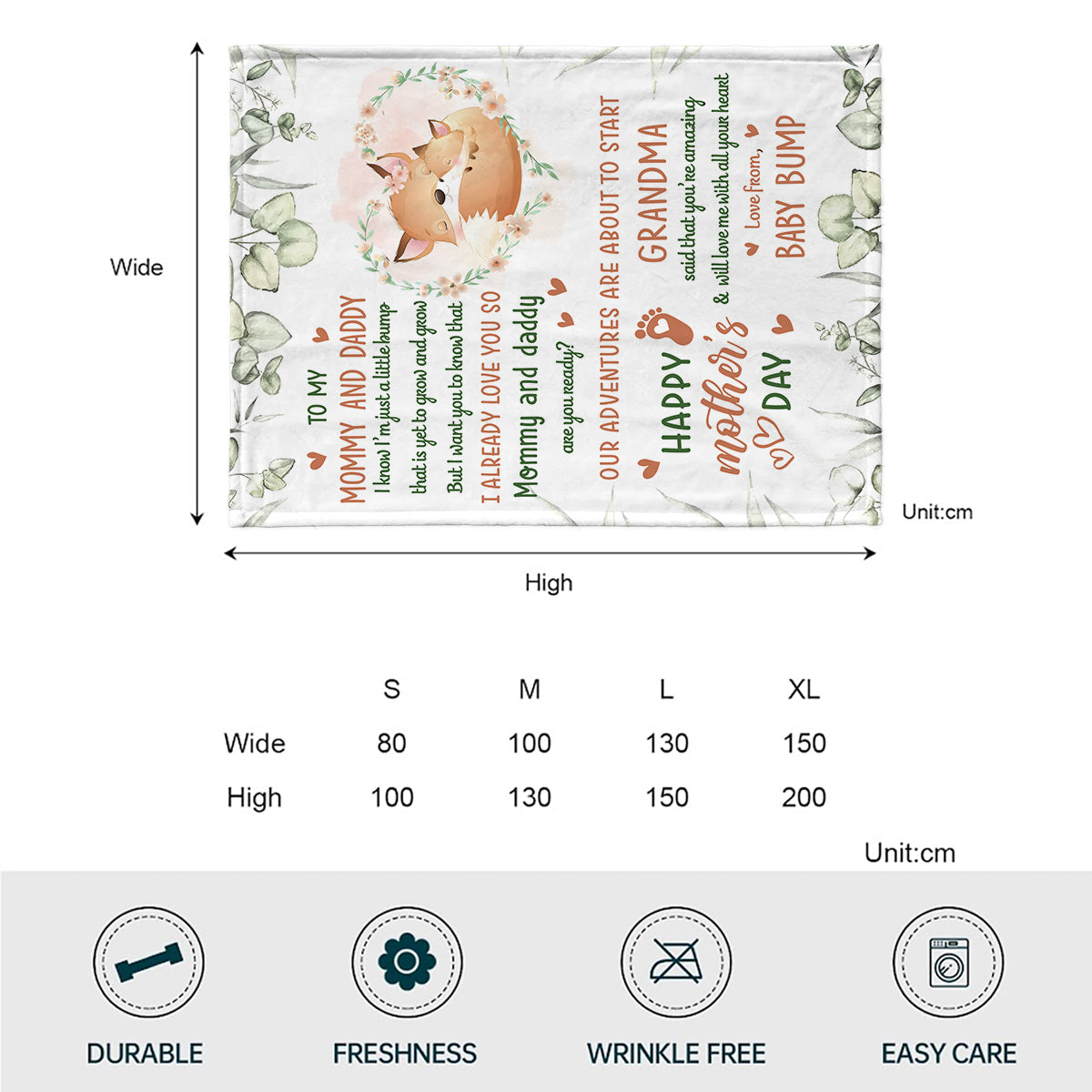 Liebe aus dem Babybauch – Personalisierte Muttertagsdecke