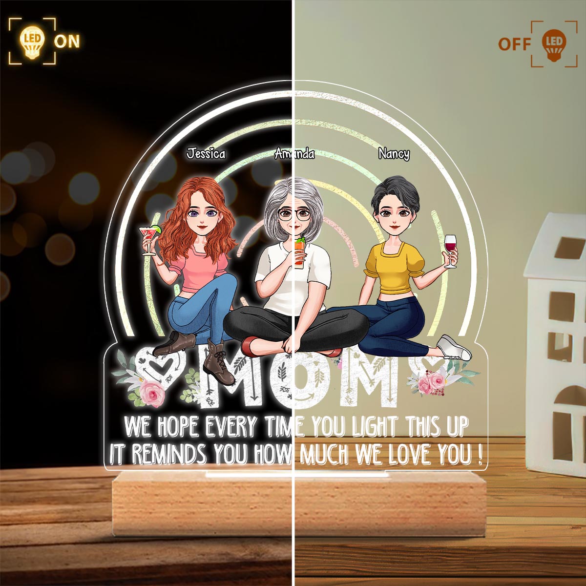 Wir hoffen, dass Sie jedes Mal Freude daran haben, wenn Sie die Lampe anzünden – Geschenk für Mama, Oma – Personalisierte, geformte Lampenfassung