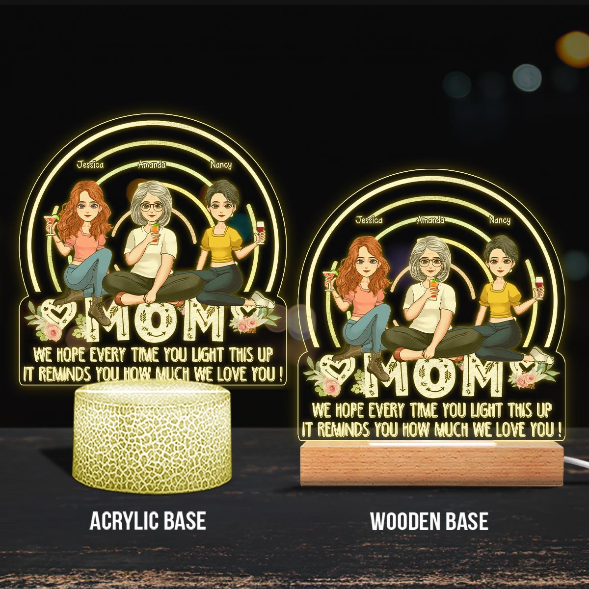 Wir hoffen, dass Sie jedes Mal Freude daran haben, wenn Sie die Lampe anzünden – Geschenk für Mama, Oma – Personalisierte, geformte Lampenfassung