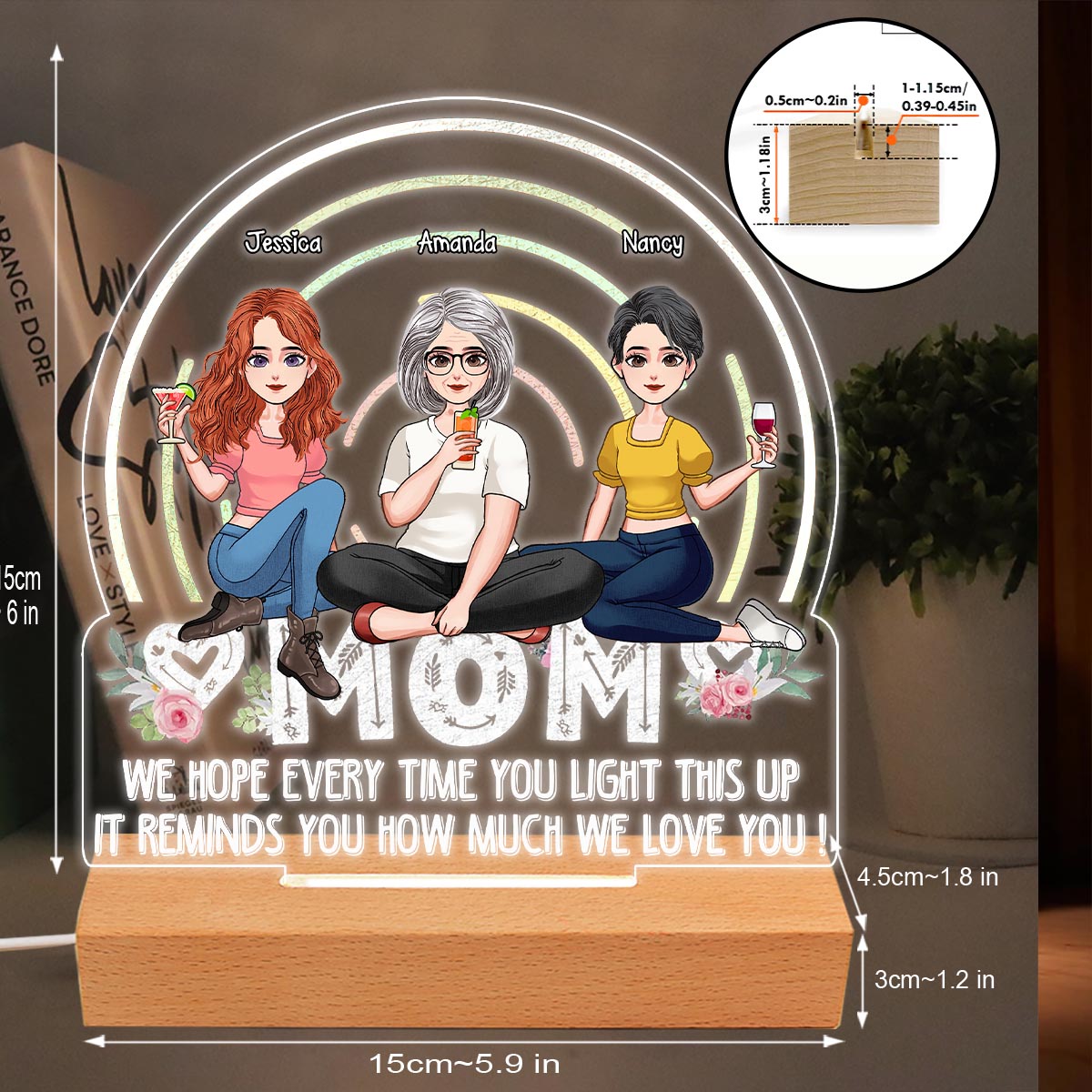 Wir hoffen, dass Sie jedes Mal Freude daran haben, wenn Sie die Lampe anzünden – Geschenk für Mama, Oma – Personalisierte, geformte Lampenfassung