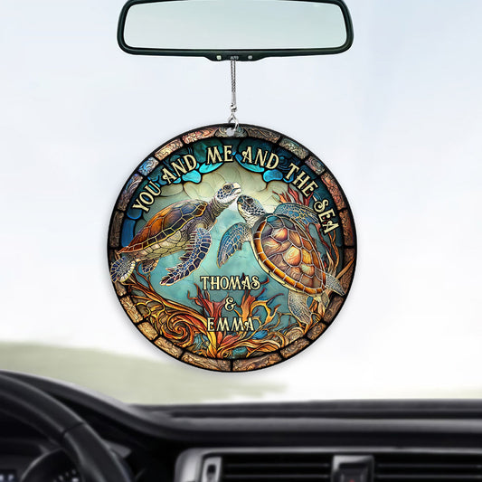 Colorful Turtle Couple - Personalized Turtle Car Ornament