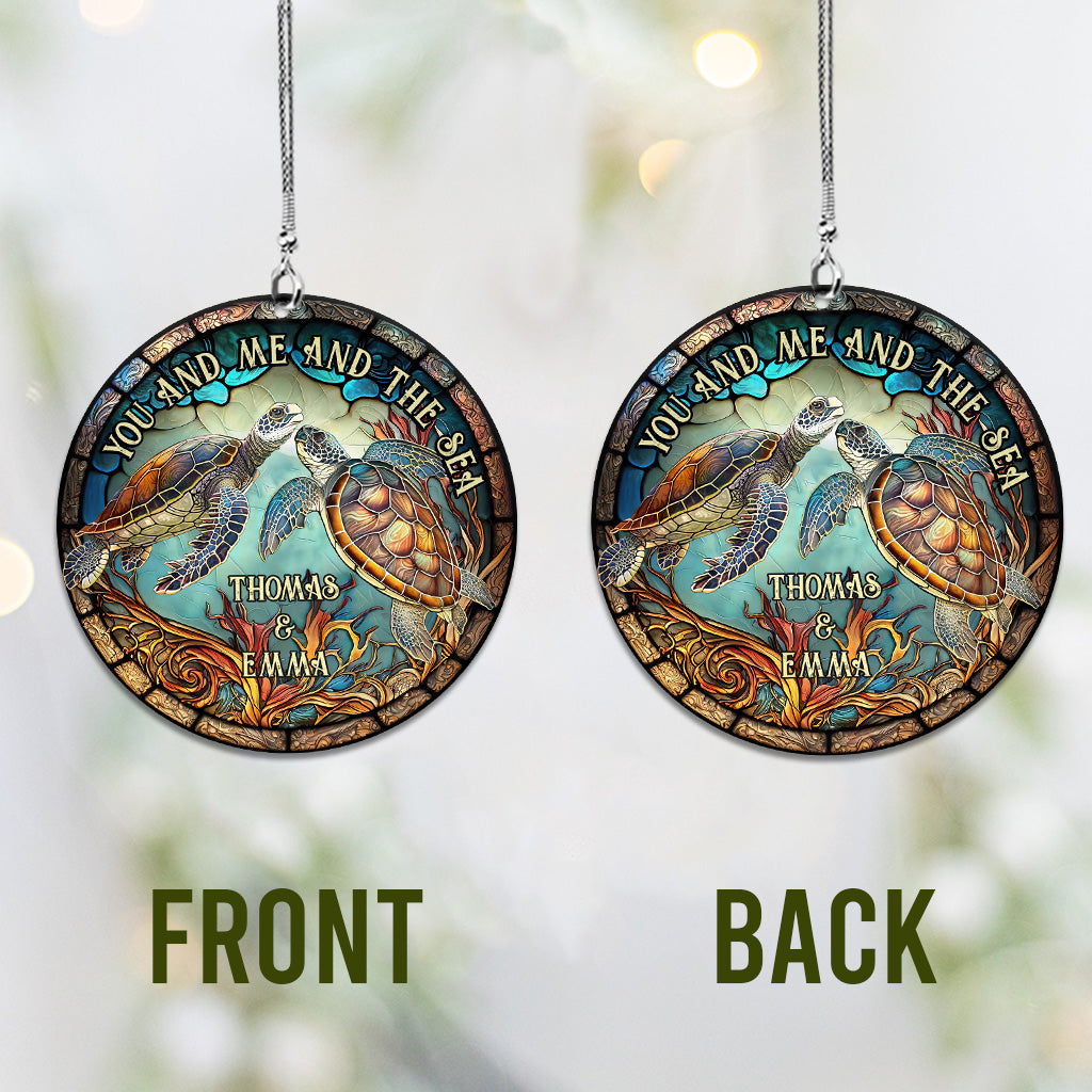 Colorful Turtle Couple - Personalized Turtle Car Ornament