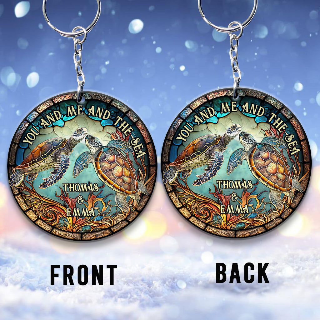 Colorful Turtle Couple - Personalized Turtle Keychain