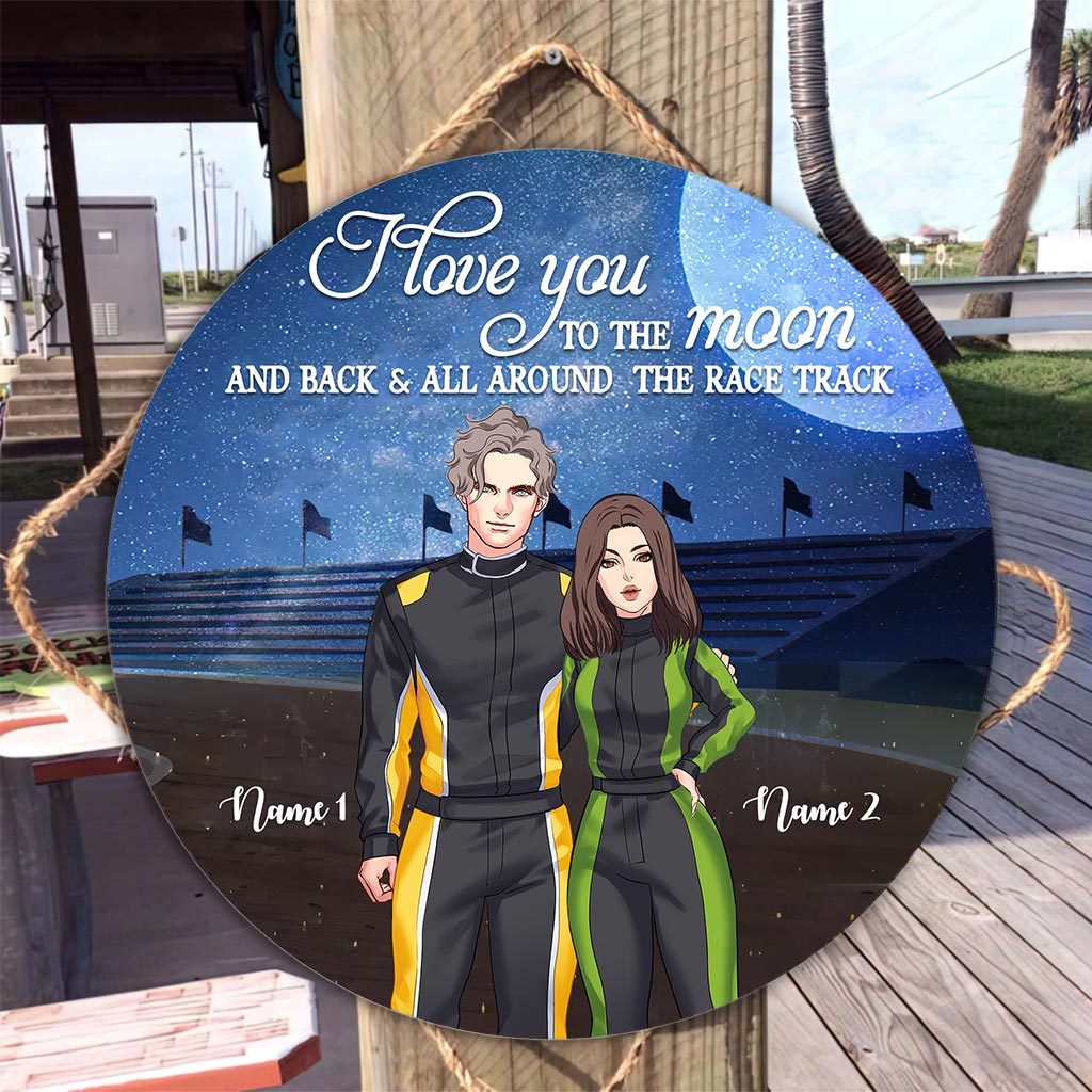 Du und ich, wir schaffen das – Personalisiertes Rennsport-Rundschild aus Holz