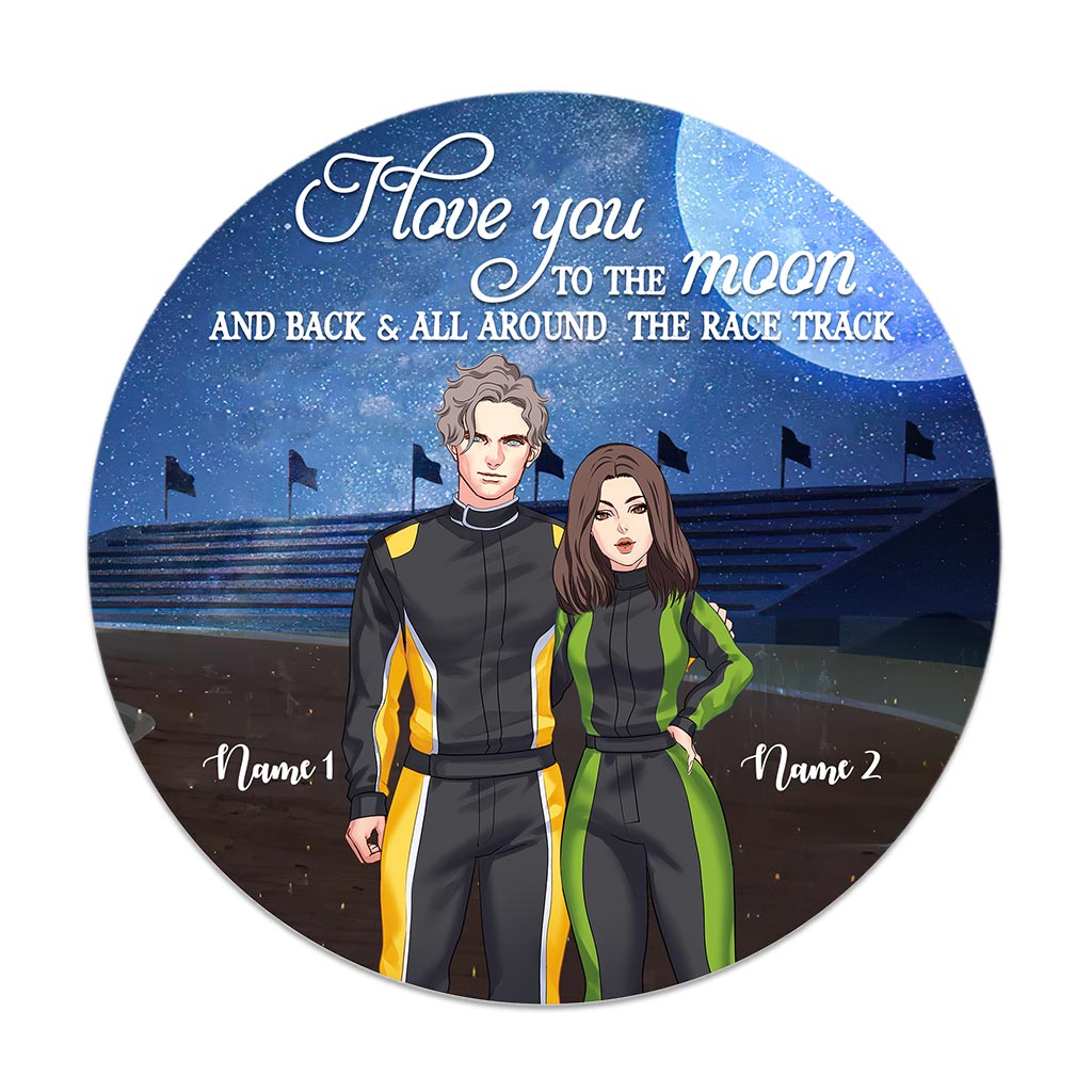 Du und ich, wir schaffen das – Personalisiertes Rennsport-Rundschild aus Holz