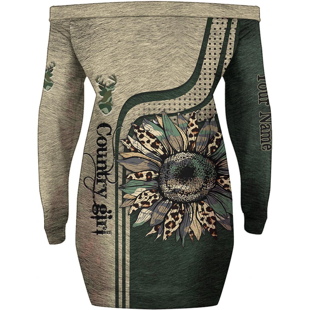 Country Girl - Personalisiertes Jagdkleid mit schulterfreiem Oberteil und langen Ärmeln