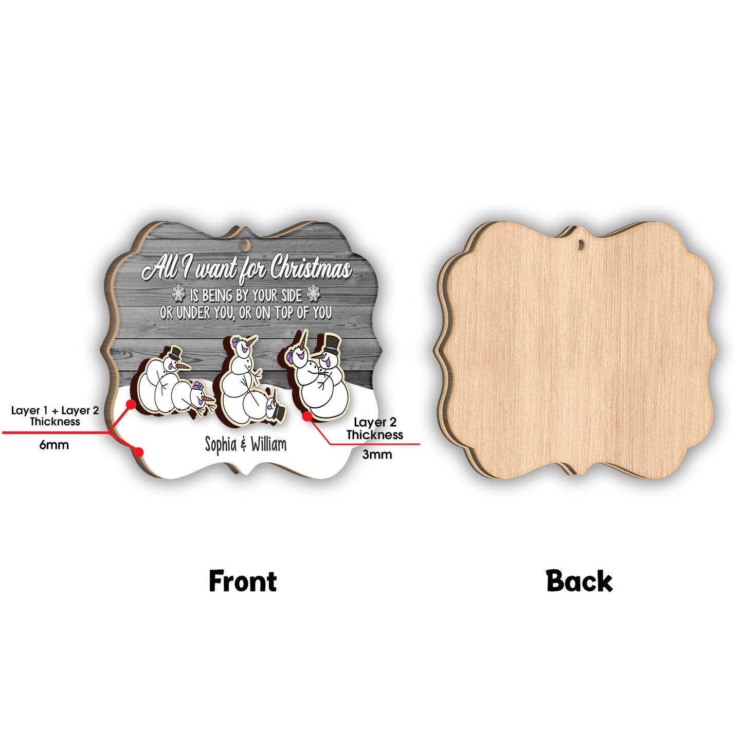 Alles, was ich mir zu Weihnachten wünsche – Personalisierter zweilagiger Weihnachtsschmuck für Paare