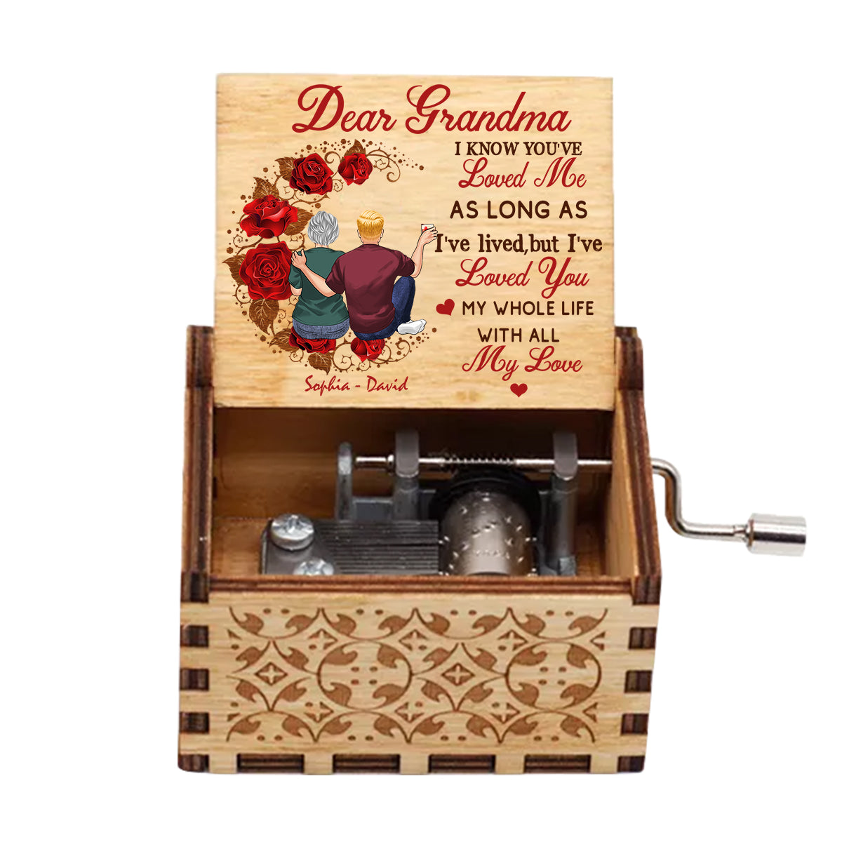 Mama, ich hab dich lieb – Geschenk für Mama, Oma, Ehemann, Ehefrau, Tante, Schwester, Bruder – Personalisierte Spieluhr mit Handkurbel