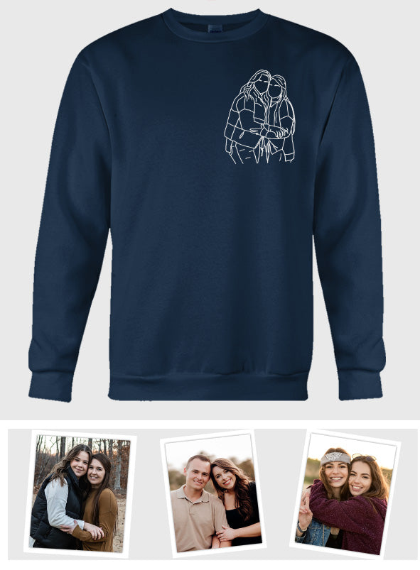Individuelle Strichzeichnung – Personalisierter, bestickter Pullover für die beste Freundin