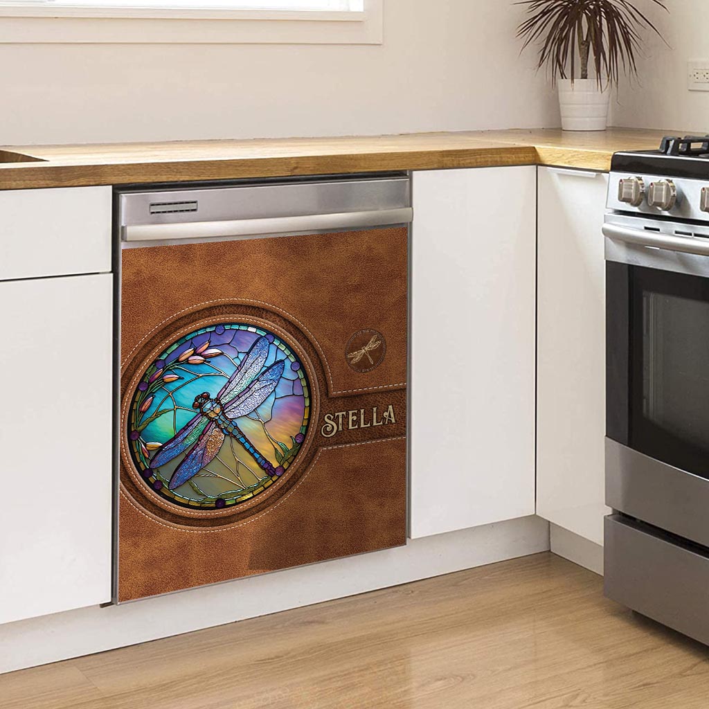 Libelle aus Buntglas – Personalisierte Libellen-Geschirrspülerabdeckung