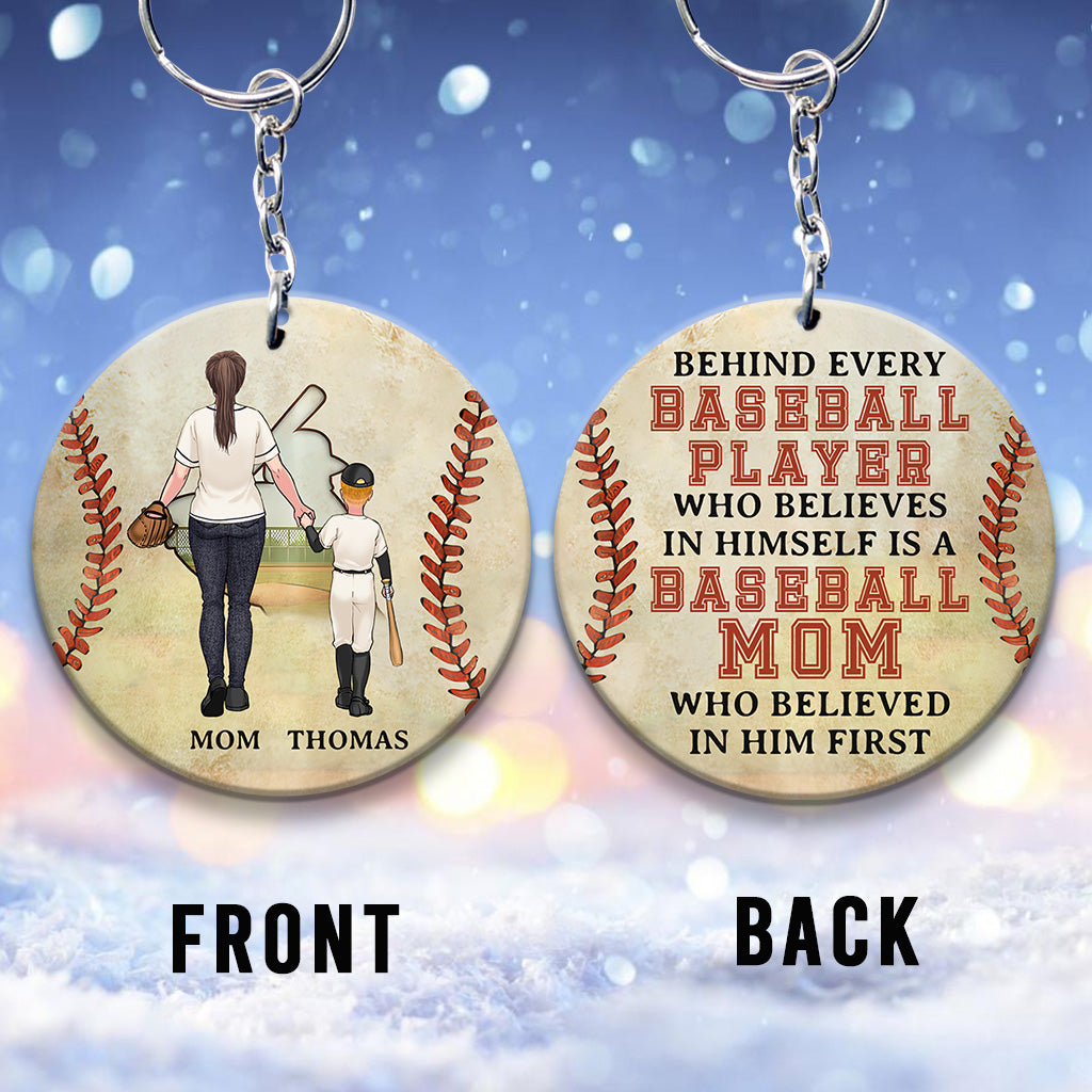 Behind Every Baseball Player - Personalized Baseball Keychain