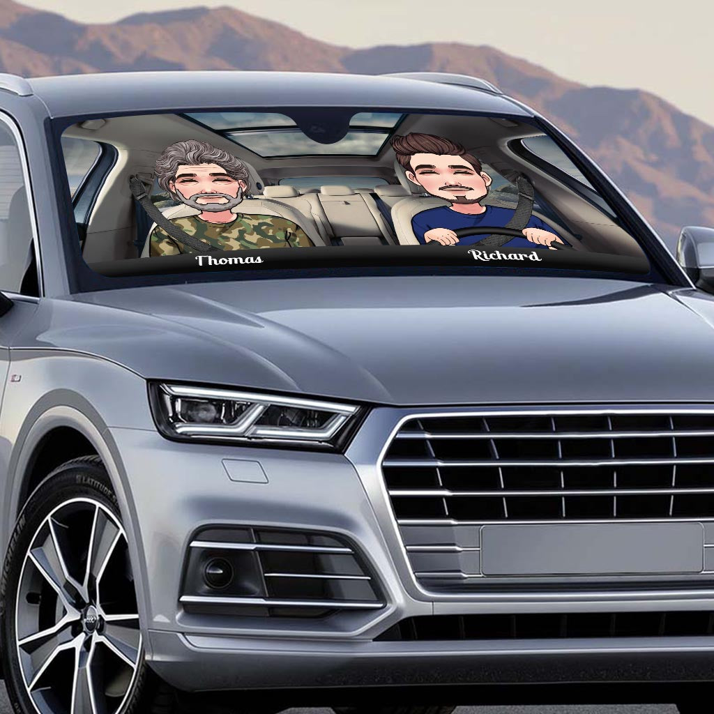 Adventure Awaits - Husband And Wife gift for wife, husband, girlfriend, boyfriend, mom, dad - Personalized Car Sunshade