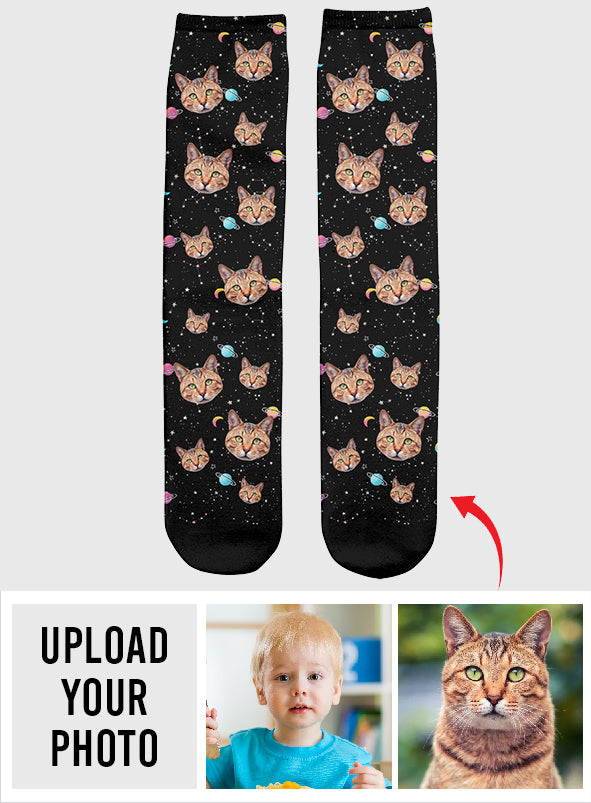 Custom Face Galaxy – Personalisierte Katzensocken