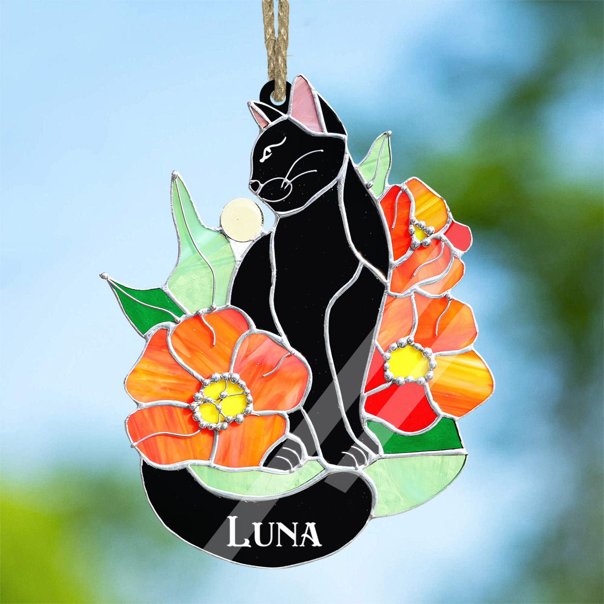Black Cat - Personalized Black Cat Suncatcher
