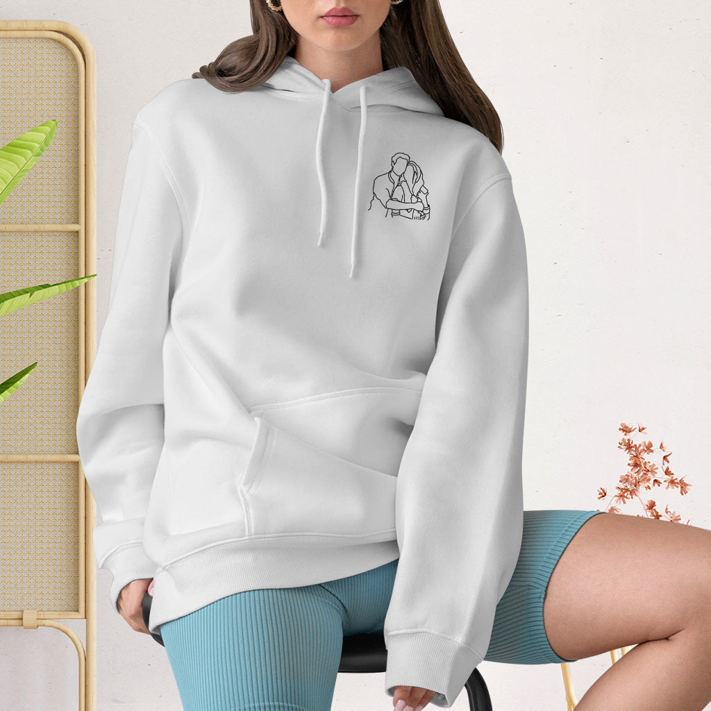 Individuelle Linienzeichnung – Personalisierter, bestickter Hoodie für Paare