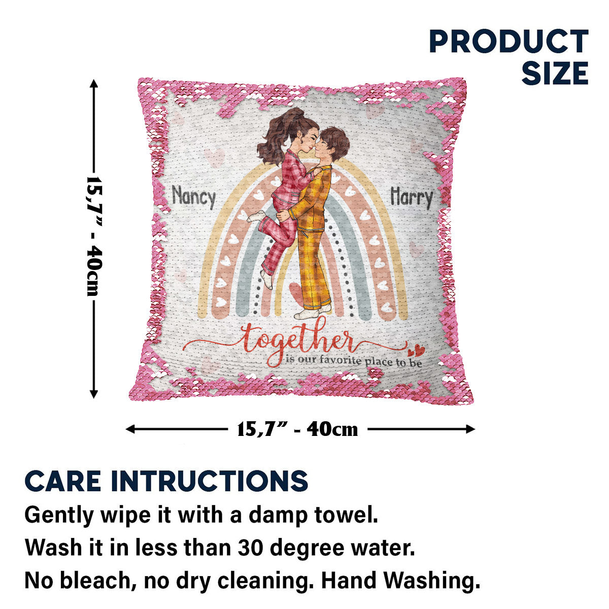 Gemeinsam ist es am schönsten – Geschenk für Ehemann, Ehefrau, Freundin, Freund – Personalisierter Pailletten-Kissenbezug 