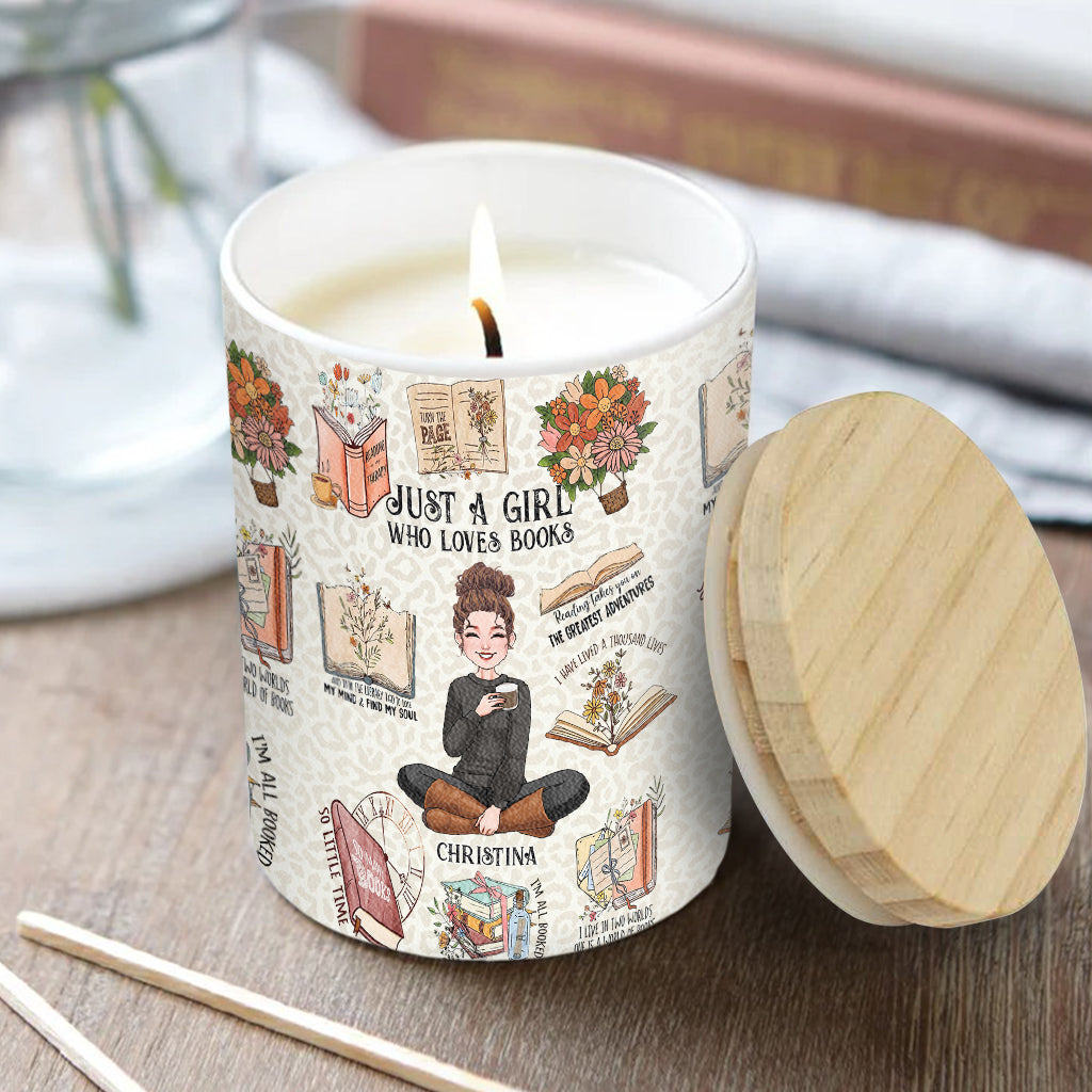 Just A Girl Who Loves Books - Personalized Book Candle With Wooden Lid