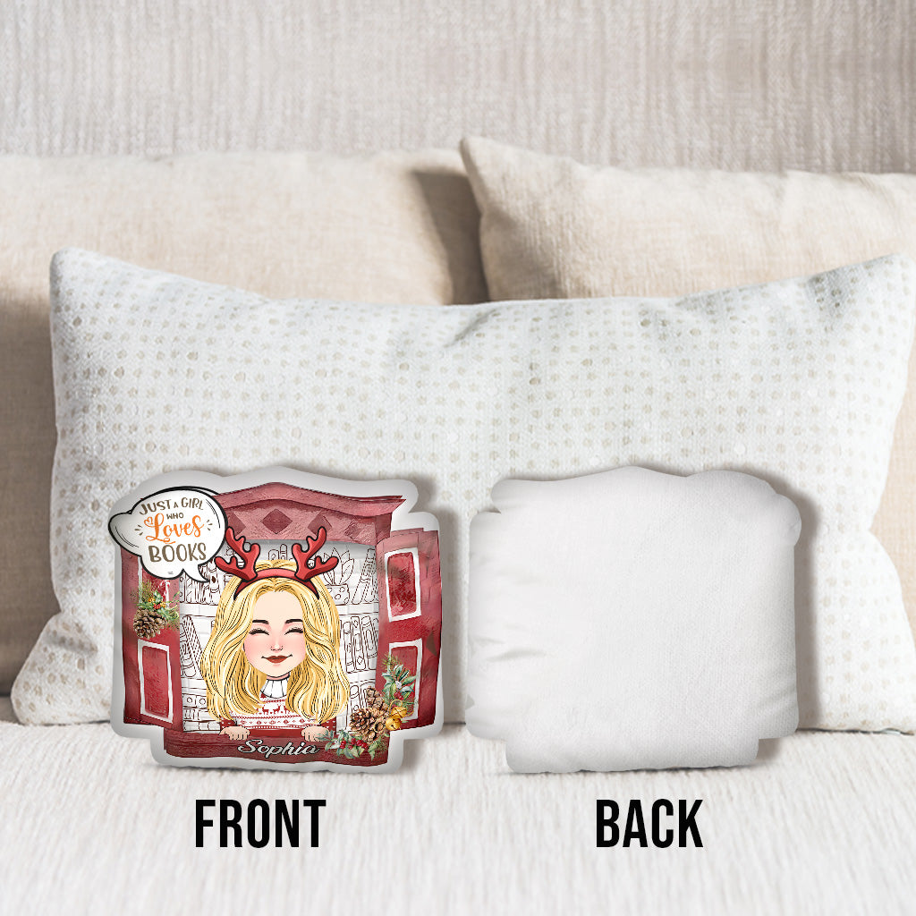 Einfach ein Mädchen, das Bücher liebt – personalisiertes, einseitig geformtes Buchkissen