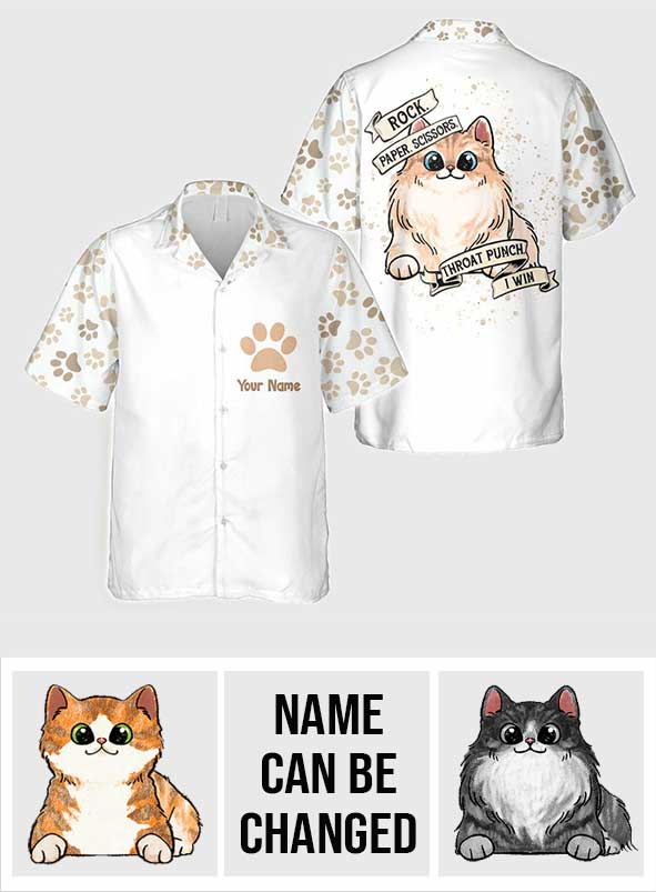 Schere, Stein, Papier – Personalisiertes Katzen-Hawaiihemd
