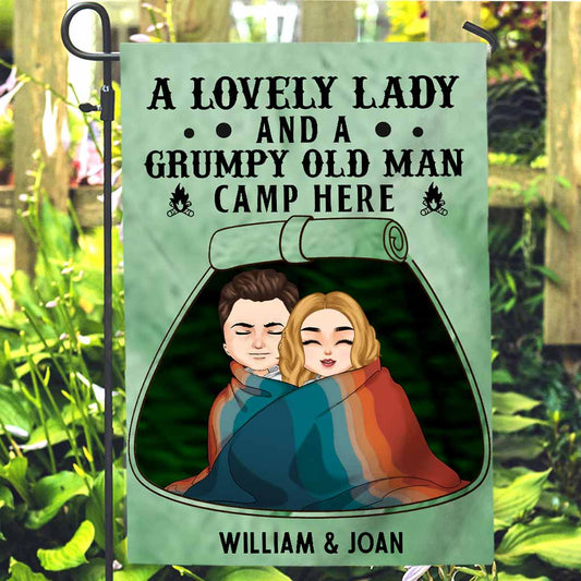 A Lovely Lady Grumpy Old Man Camp Here - Personalized Couple Garden Flag